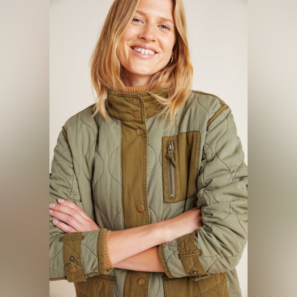 Anthropologie Quilted Liner Jacket Army Green - Picture 3 of 6